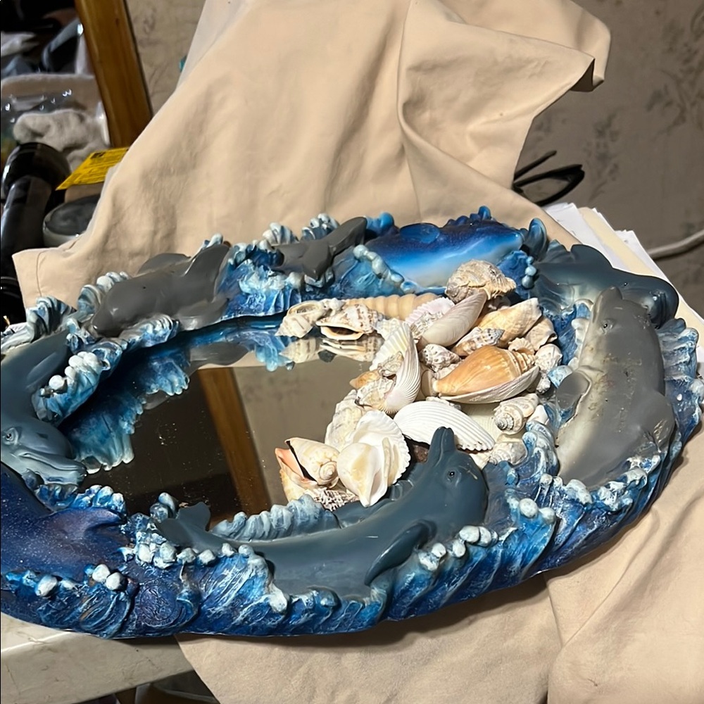 Ocean-Themed Mirror with Dolphins and Shells